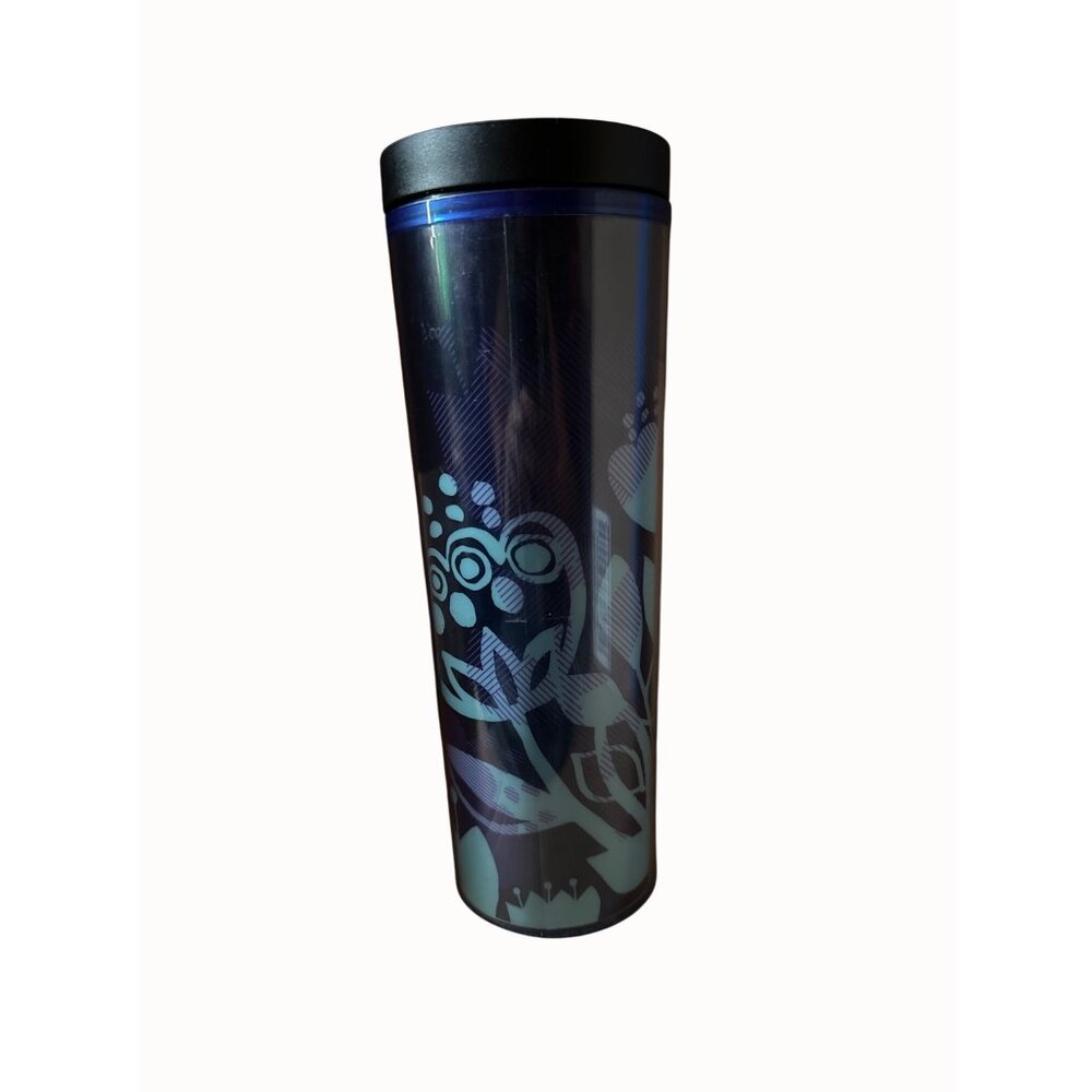 Starbucks 2013 poppy flower blue black Floral Travel Tumbler‎ With Lid 16 Oz